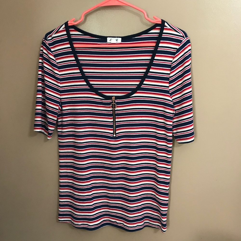 Women’s Striped Tee with Zipper Accent